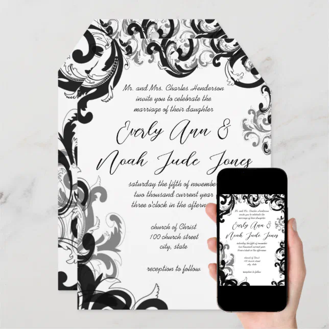 Fancy Swirl Wedding Invitation Zazzle 3309