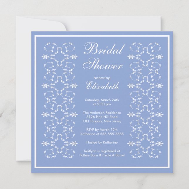 Fancy Swirls Frame Bridal Shower Invitation Blue (Front)