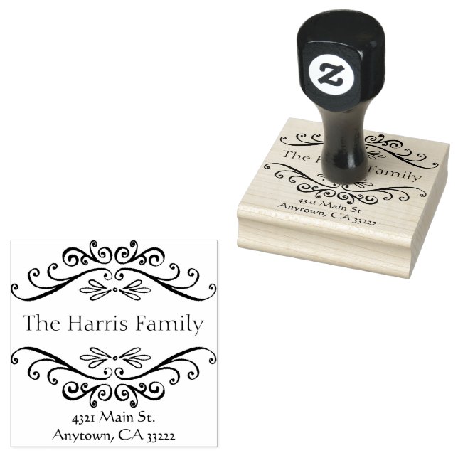Fancy Swirls Frame Personalized Rubber Stamp (Stamped)