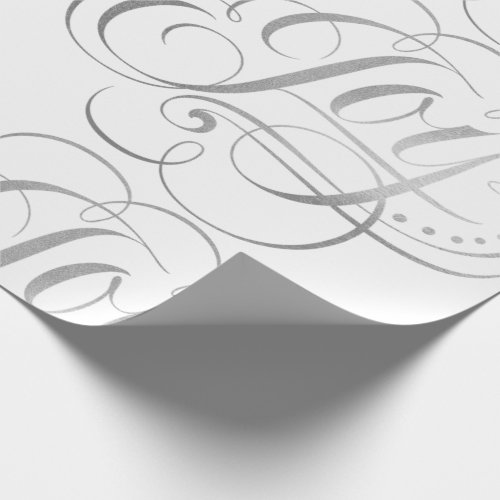Fancy Swirly Joy Silver Foil Calligraphy _ Faux Wrapping Paper