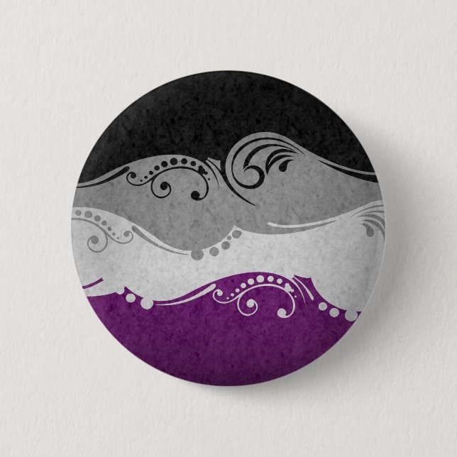 Fancy Swooped and Swirled Asexual Pride Flag  Button (Front)