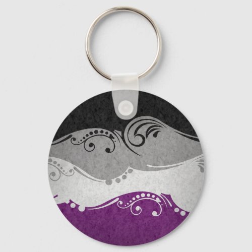 Fancy Swooped and Swirled Asexual Pride Flag  Keychain