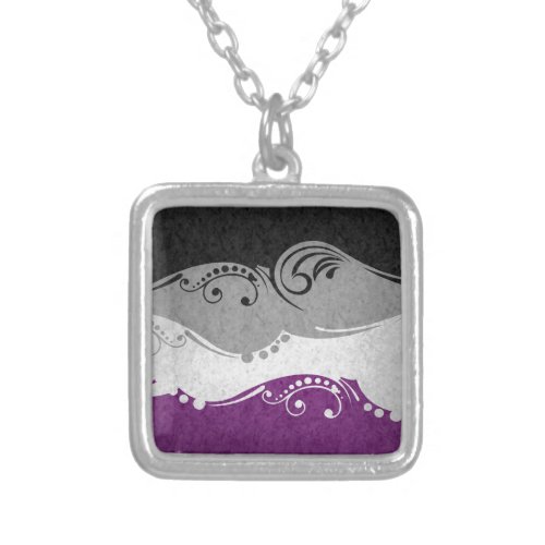 Fancy Swooped and Swirled Asexual Pride Flag  Silver Plated Necklace