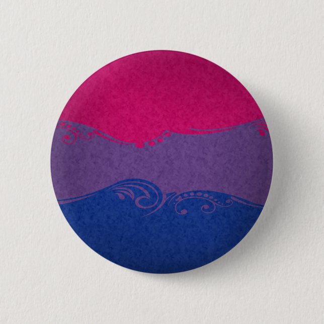 Fancy Swooped and Swirled Bisexual Pride Flag  Button (Front)
