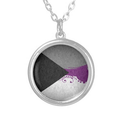 Fancy Swooped and Swirled Demisexual Pride Flag  Silver Plated Necklace