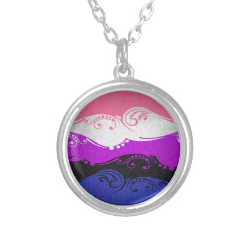 Fancy Swooped and Swirled Gender Fluid Pride Flag  Silver Plated Necklace