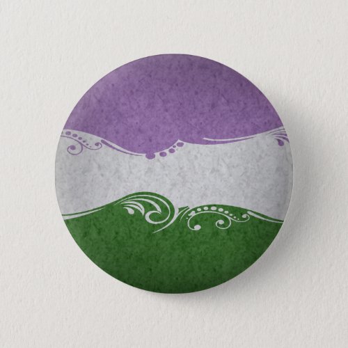 Fancy Swooped and Swirled Genderqueer Pride Flag  Button