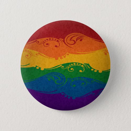 Fancy Swooped and Swirled LGBTQ Pride Rainbow Flag Button