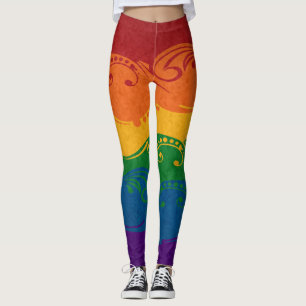 Fancy Swooped and Swirled LGBTQ Pride Rainbow Flag Leggings