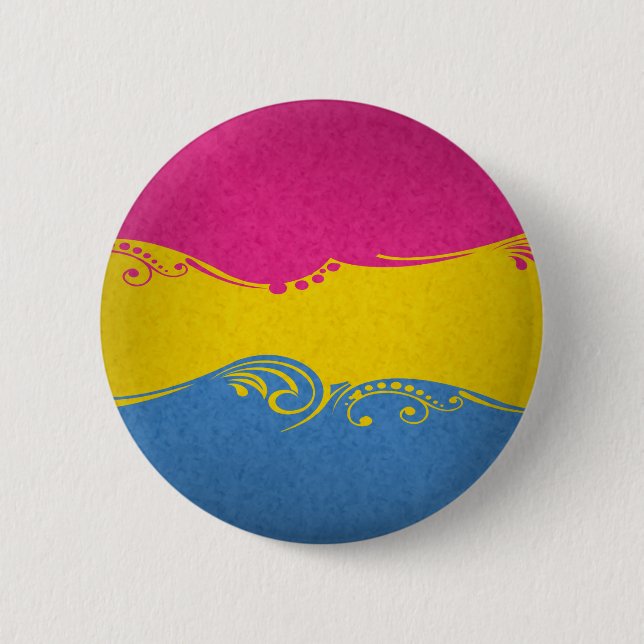 Fancy Swooped and Swirled Pansexual Pride Flag  Pinback Button (Front)