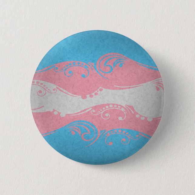 Fancy Swooped and Swirled Transgender Pride Flag Button (Front)