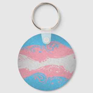 Fancy Swooped and Swirled Transgender Pride Flag Keychain