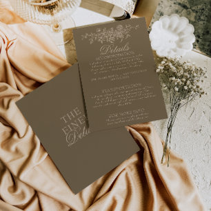 Fancy Taupe Brown Floral Boho Wedding Details Enclosure Card