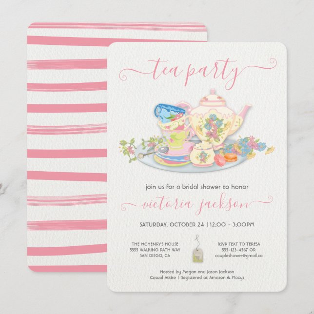 Fancy Tea Party Birthday Bridal Shower Invitation (Front/Back)