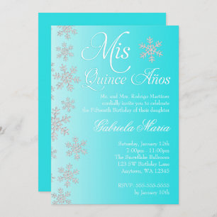 Fancy Teal Snowflake Winter Wonderland Quinceanera Invitation