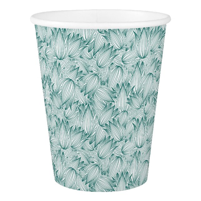 Fancy Teal Tulips Paper Cup (Front)