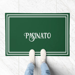 Fancy Text Green and White Surname Doormat