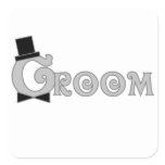 Fancy Text Groom Square Sticker