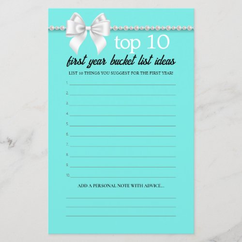 Fancy Tiffany Bucket List Advice Baby Shower Game