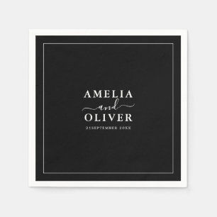 Fancy Timeless Modern Minimalist Black Wedding  Napkins