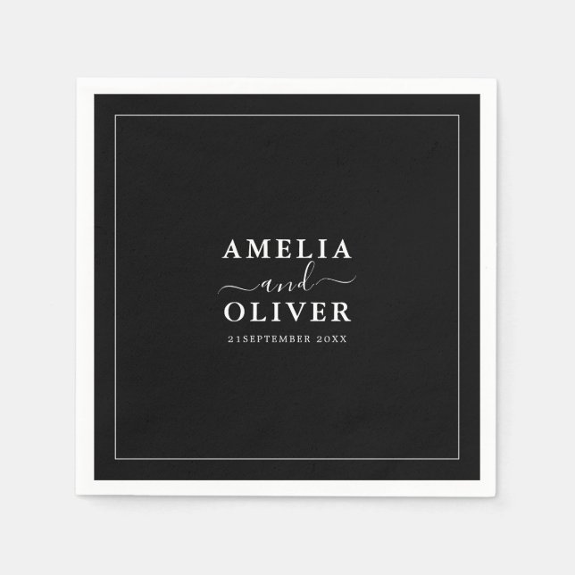 Fancy Timeless Modern Minimalist Black Wedding  Napkins (Front)