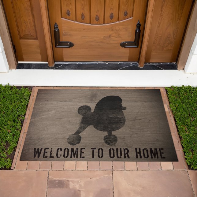 Fancy Toy Poodle Dog Silhouette Custom Rustic Doormat (Outdoor)