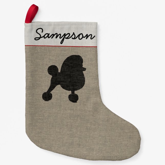 Fancy Toy Poodle Dog Silhouette Miniature Poodle Small Christmas Stocking (Front)