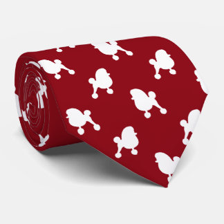 Fancy Toy Poodle Dog Silhouettes Pattern Red Tie