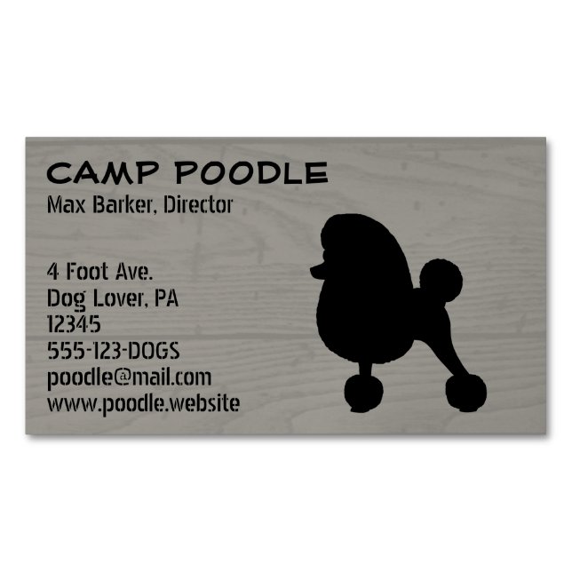 Fancy Toy Poodle Silhouette Faux Wood Style Magnetic Business Card (Front)