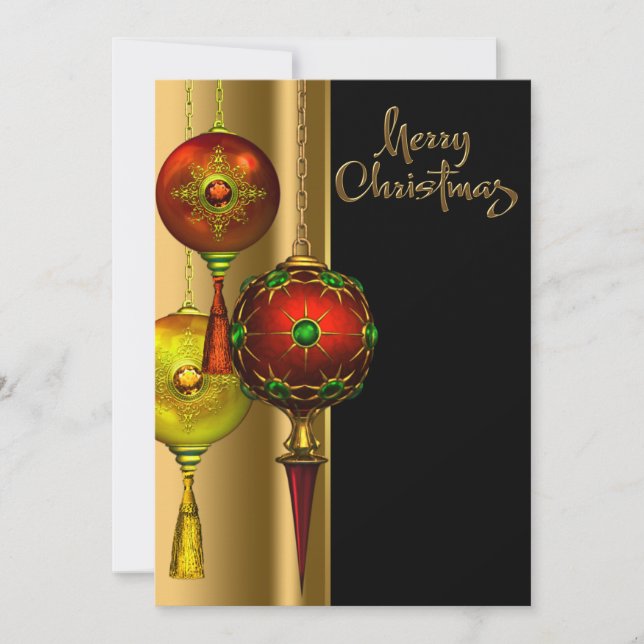 Fancy Tree Ornaments Red Gold Christmas Party Invitation (Front)