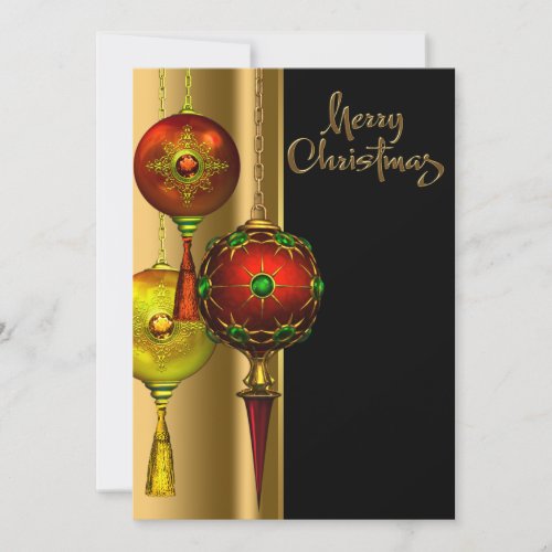 Fancy Tree Ornaments Red Gold Christmas Party Invitation