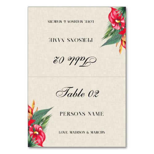 Fancy Tropical Flowers Bouquet Wedding Place Card