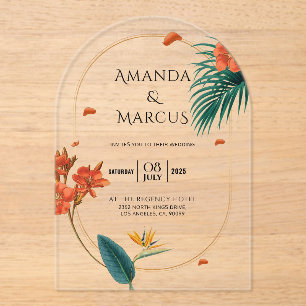 Fancy Tropical Flowers Wedding Acrylic Invitations