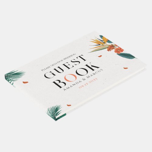 Fancy Tropical Flowers Wedding Guest Book