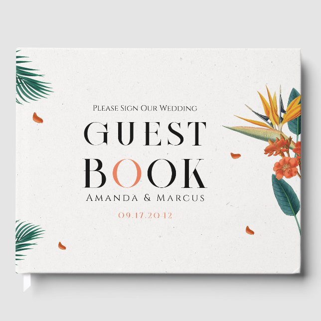 Fancy Tropical Flowers Wedding Guest Book (Front)