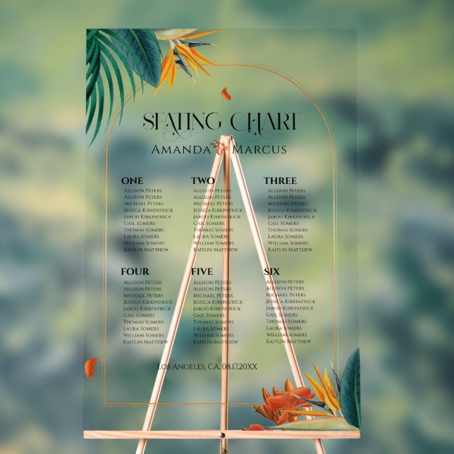 Fancy Tropical Flowers Wedding Seating Chart (Neutral)