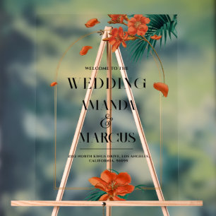 Fancy Tropical Flowers Wedding Welcome Acrylic Sign