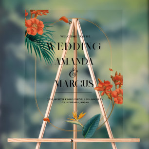 Fancy Tropical Flowers Wedding Welcome Acrylic Sign