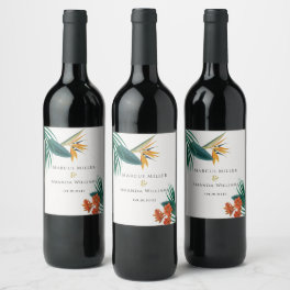 Fancy Tropical Wedding Wine Label