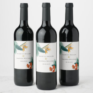 Fancy Tropical Wedding Wine Label