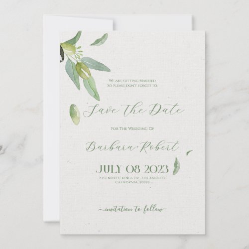 Fancy Tuscany Olive Leaves_Save The Date Invitation