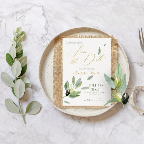 Fancy Tuscany Olive Leaves_Save The Date Invitation