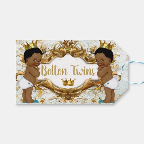 Fancy Twin African Princes Gold Marble Favor Gift Tags