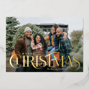 Fancy Type Merry Christmas Photo Foil Holiday Card