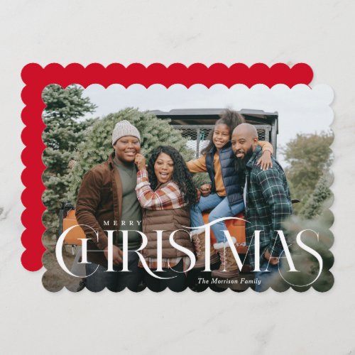 Fancy Type Merry Christmas Scalloped Photo Holiday Card