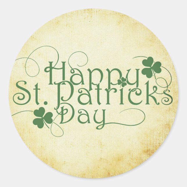 Fancy Typography Happy St. Patrick's Day Classic Round Sticker (Front)