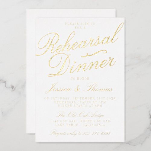 Fancy Typography Wedding Rehearsal Dinner Real Foil Invitation