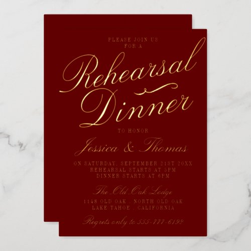 Fancy Typography Wedding Rehearsal Dinner Real Foil Invitation