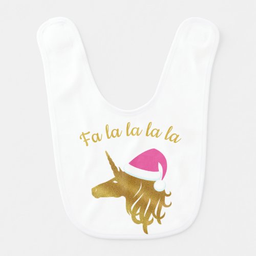 Fancy Unicorn Wearing Pink Santa Hat Baby Bib