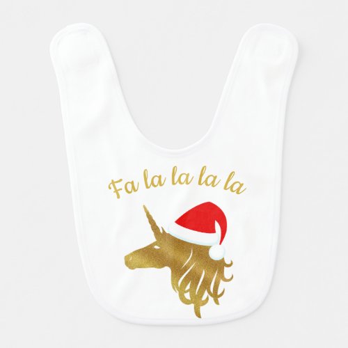 Fancy Unicorn Wearing Red Santa Hat Baby Bib